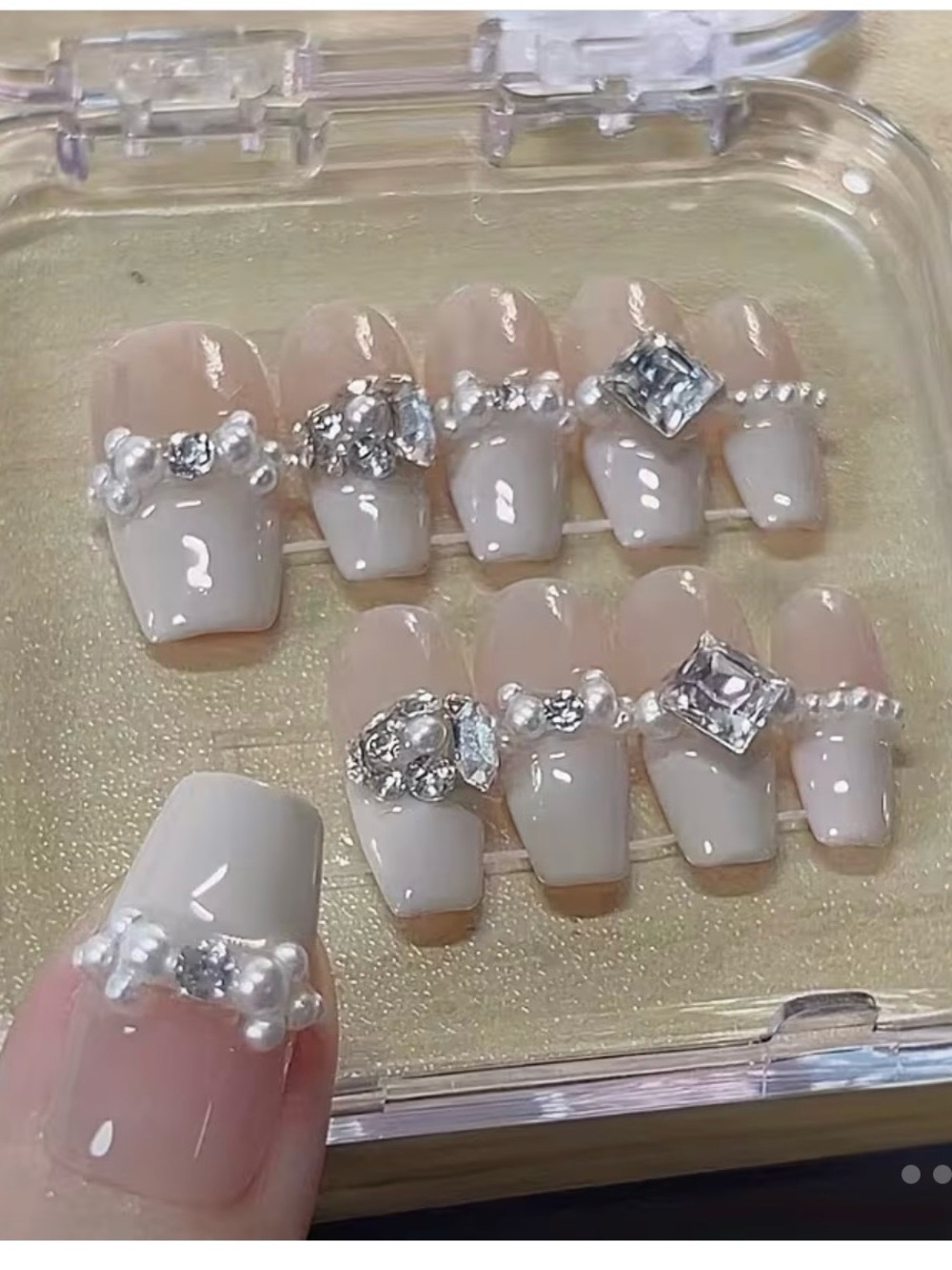 10PCS of Handmade Medium -length Base Color Press-On Nails, Easy & Elegant M - Picture 3 of 7